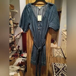 Free Assembly Belted Denim Button-Down Dress